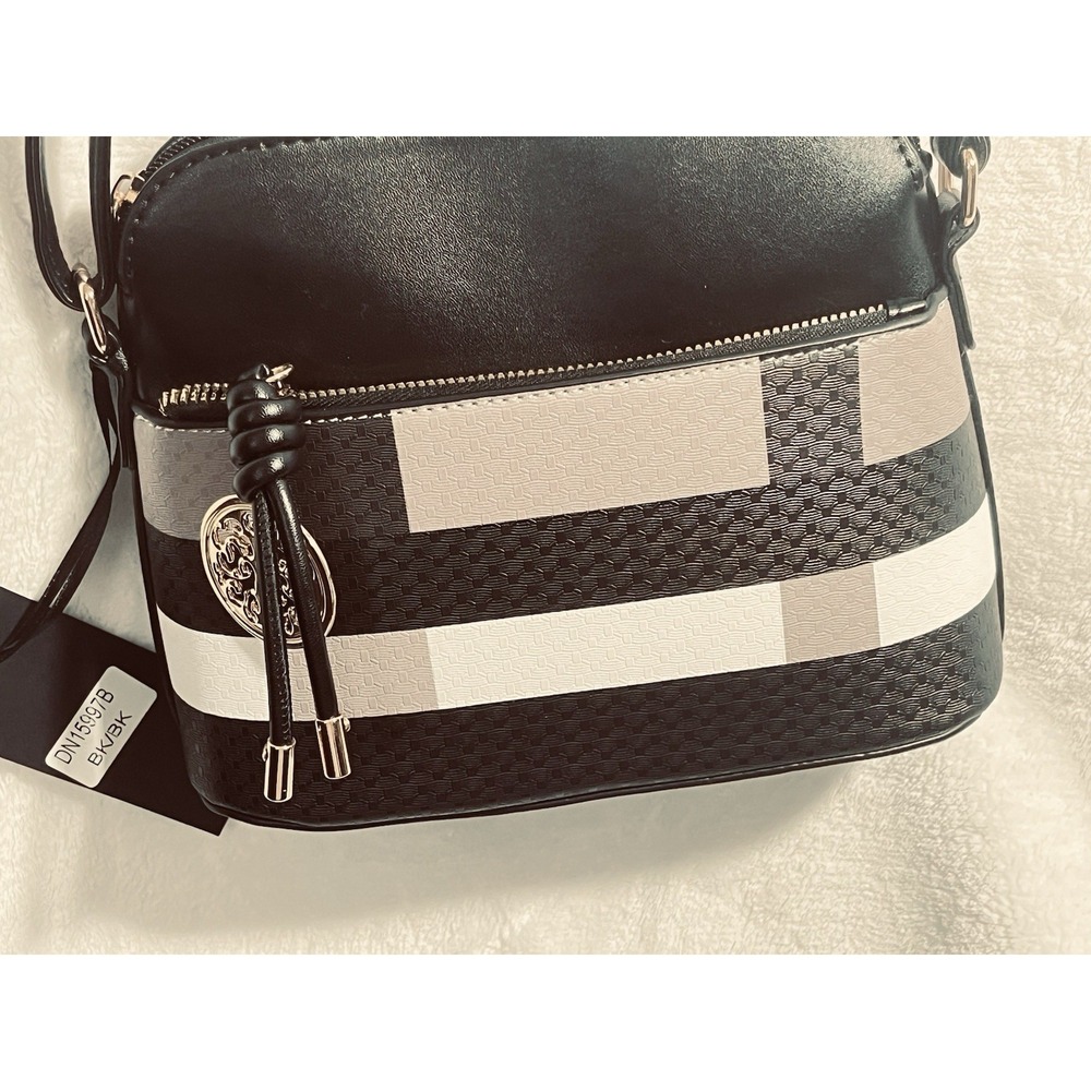 Deluxity Plaid Vegan Leather Crossbody Purse Black White Adjustable Strap